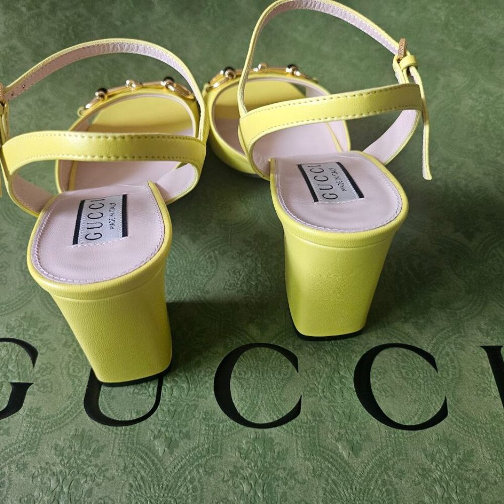 GUCCI Women's Mid-heel Sandal With Horsebit In Yellow size 37+ new - Picture 10 of 11